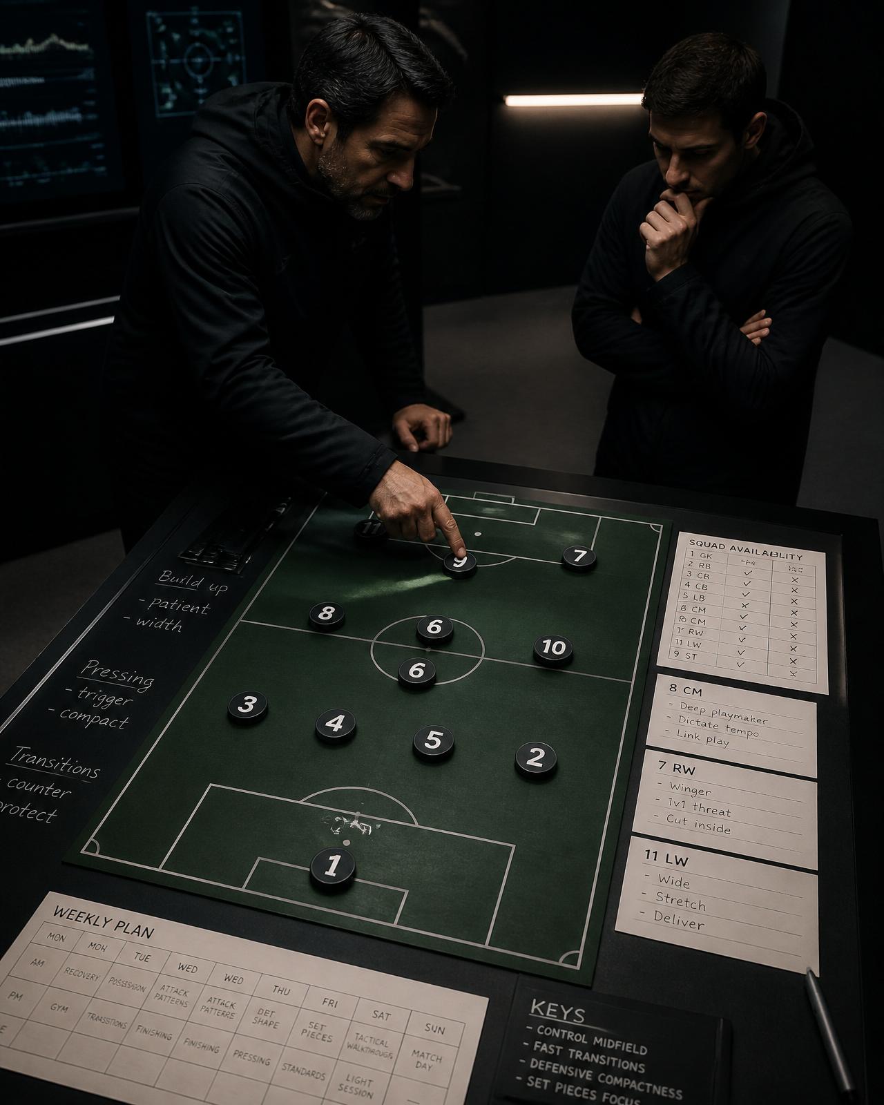 Football coach on the touchline preparing his squad